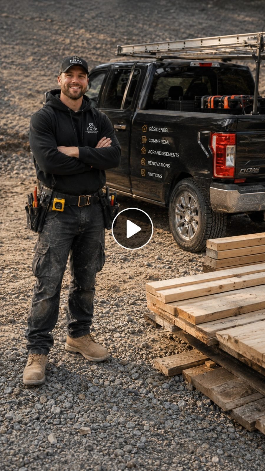Entrepreneur devant un camion aux couleurs de NOVA Construction