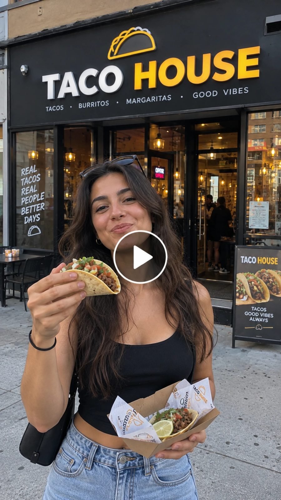 Vendeur souriant au comptoir de cuisine de rue Taco House