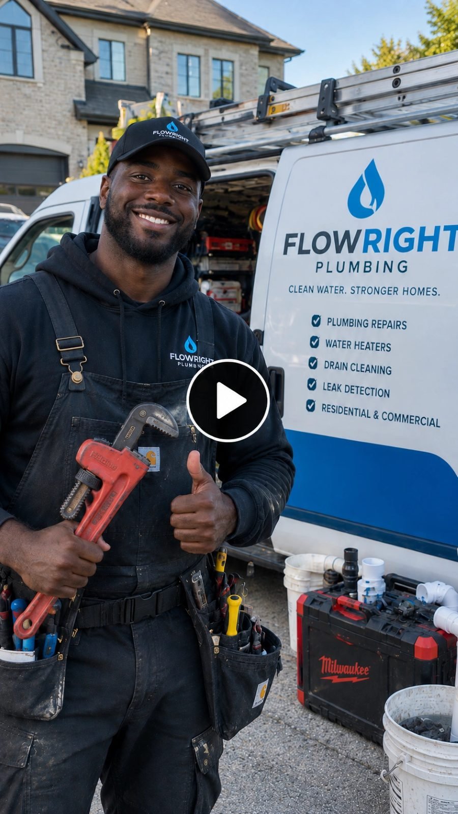 Plombier souriant à côté d’une camionnette FlowRight